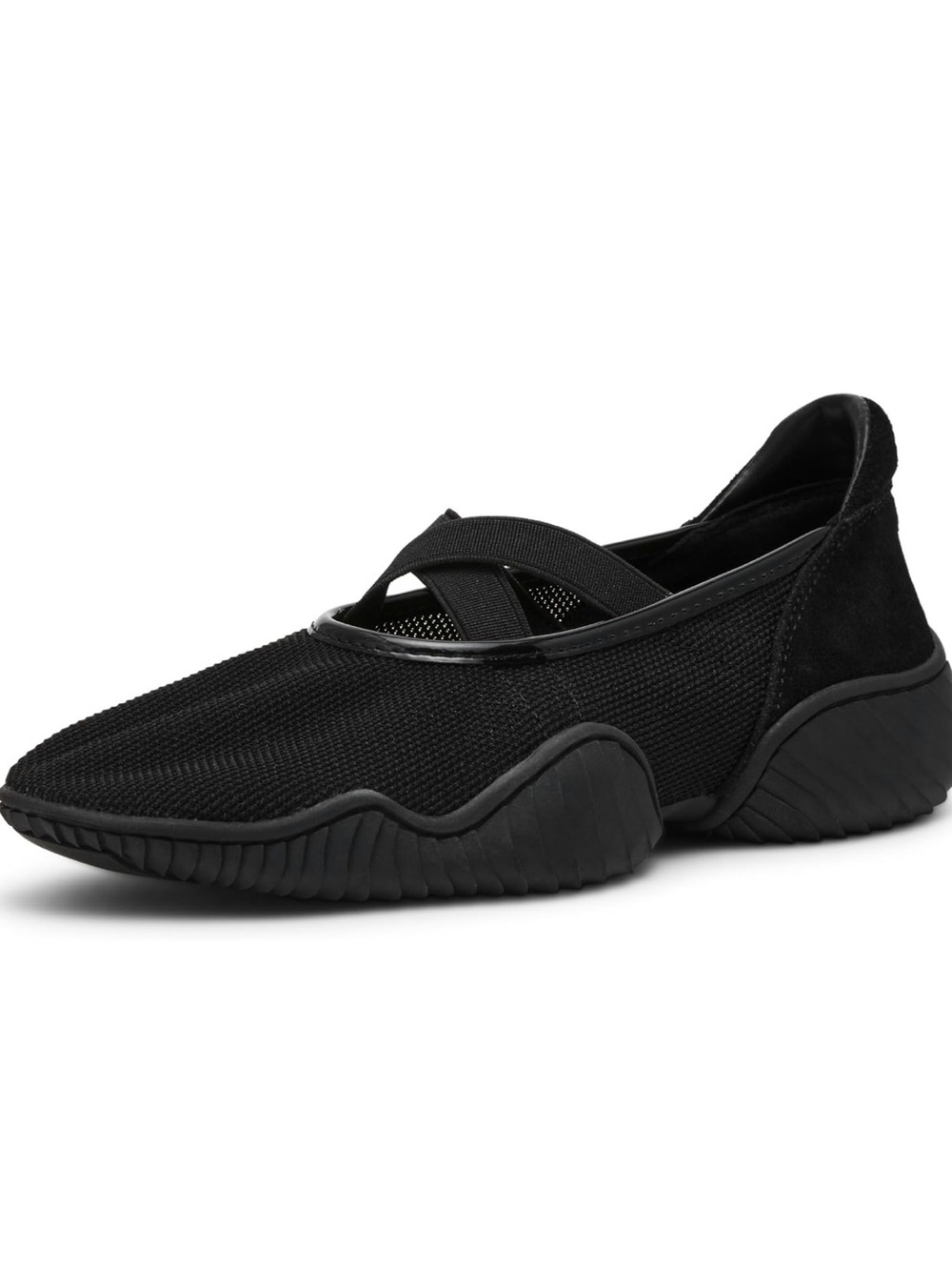 Steve Madden Women's Black Knit Slip-On with Elastic Cross Strap